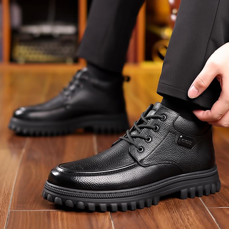 Winter head layer cowhide genuine leather wool men's cotton shoes