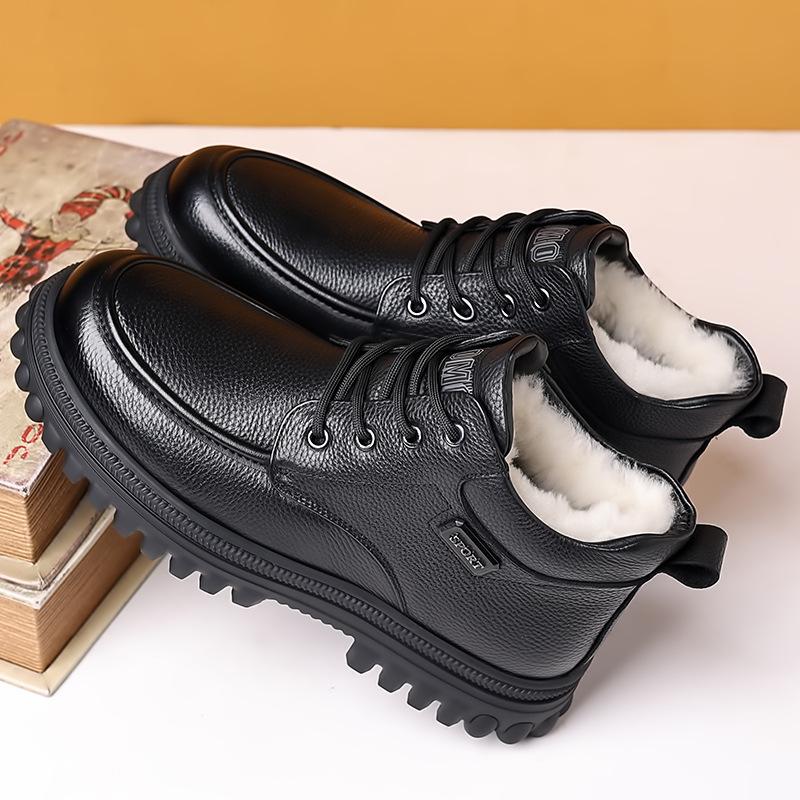 Winter head layer cowhide genuine leather wool men's cotton shoes ...