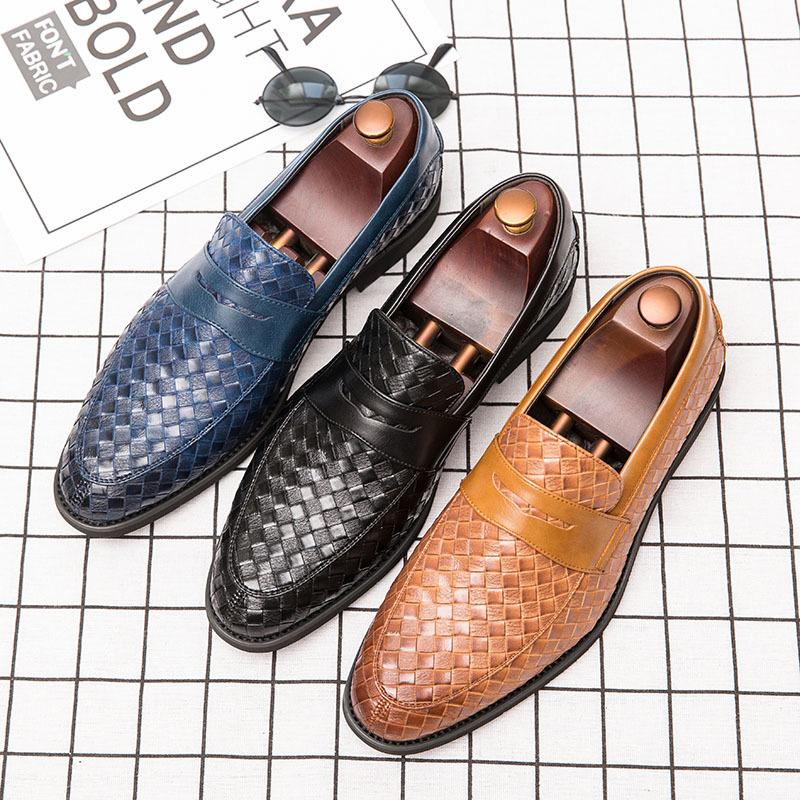 Pointed Toe Woven Leather Shoes