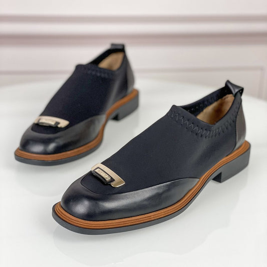 Black Stretch Leather Shoes in Aquamarine