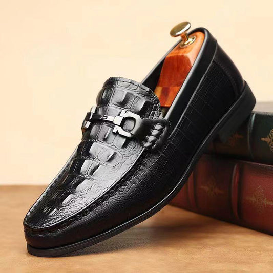 Men's Low Heel Crocodile Embossed Casual Leather Shoes