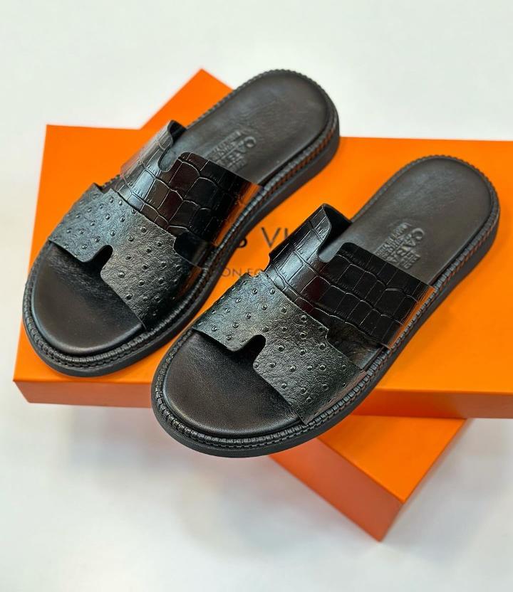 Hermes High-end Leather Outsole Men's Slippers