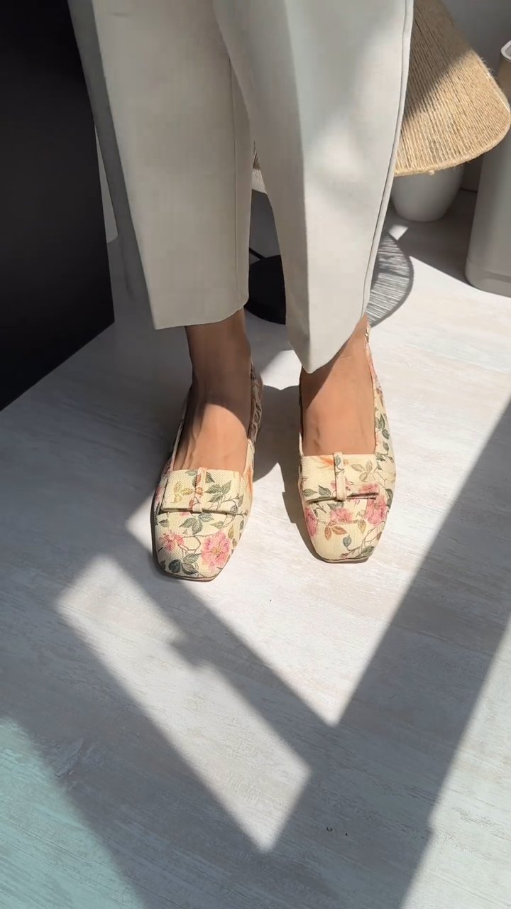 Floral Patterned Open Heel Shoes