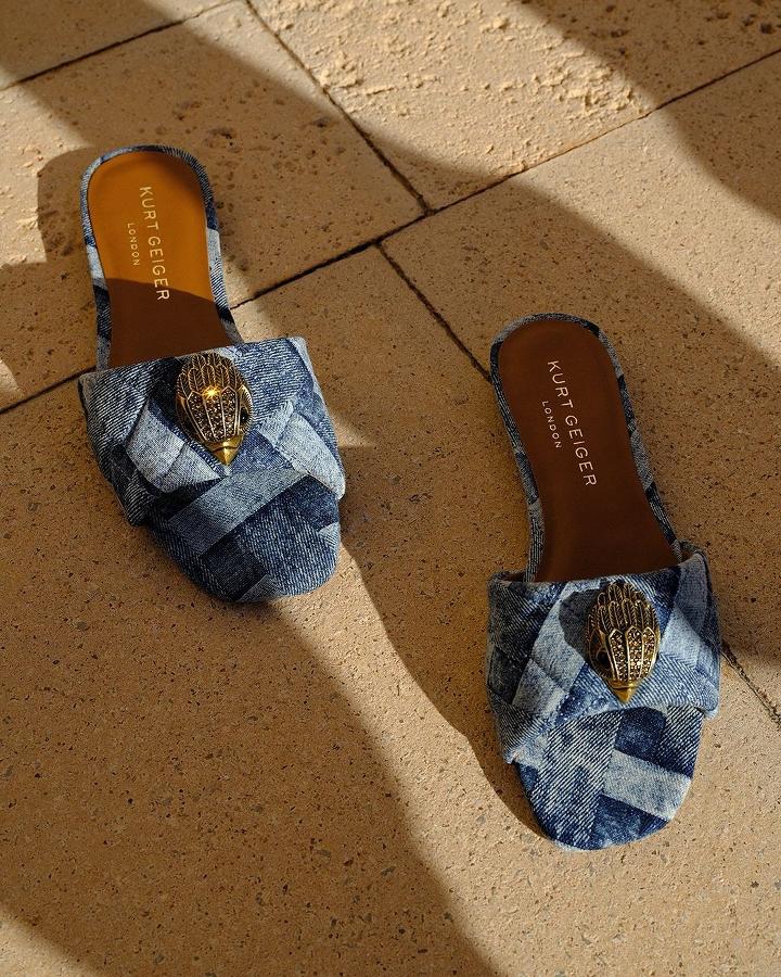 Women's Blue Leather Kensington Slides