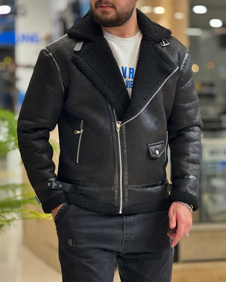 Men's winter warm padded leather jacket