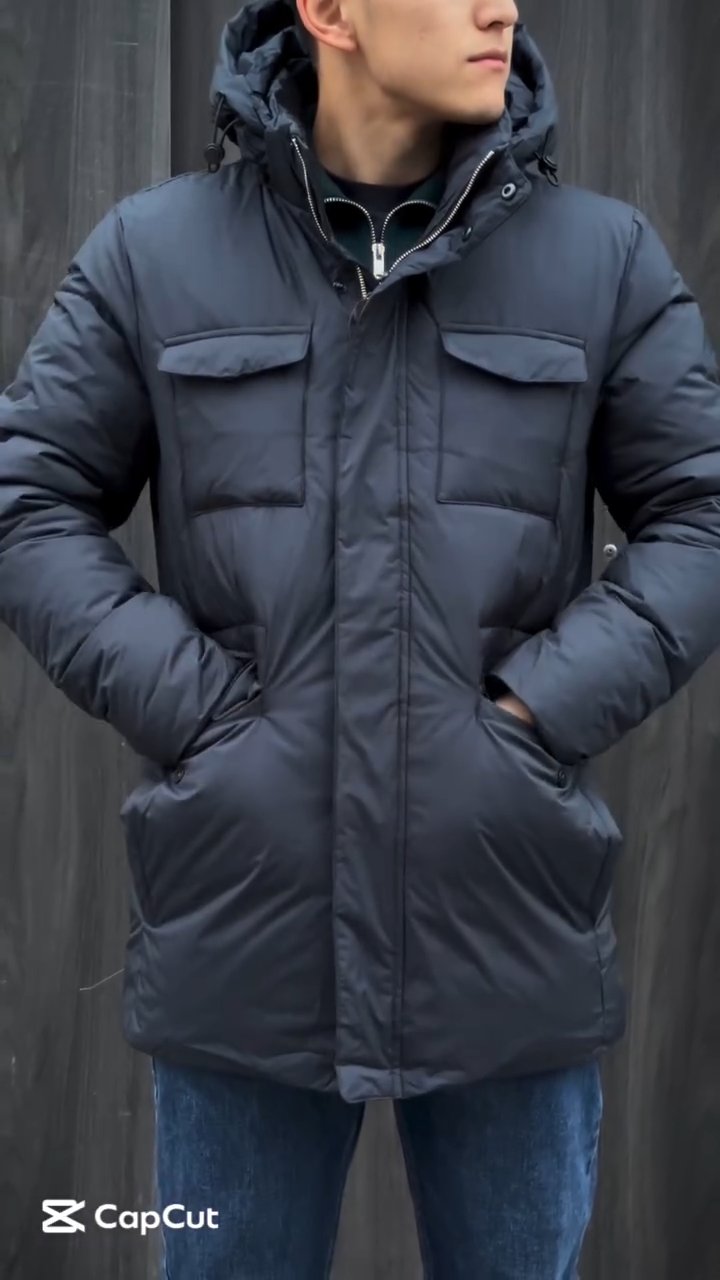 Men's Hooded Multi-Pocket Work Down Jacket