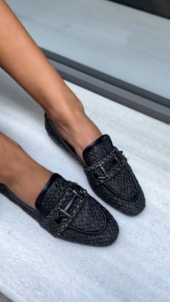 Knitted Straw Flats Black