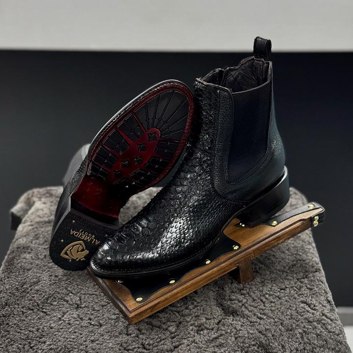 Hand-stitched vintage python leather boots