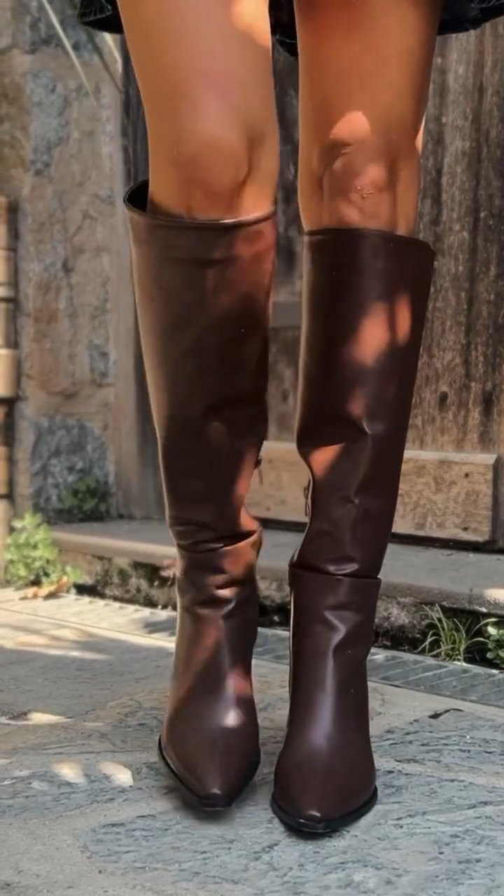 Chunky High Heel Pointed Toe Thigh High Boots