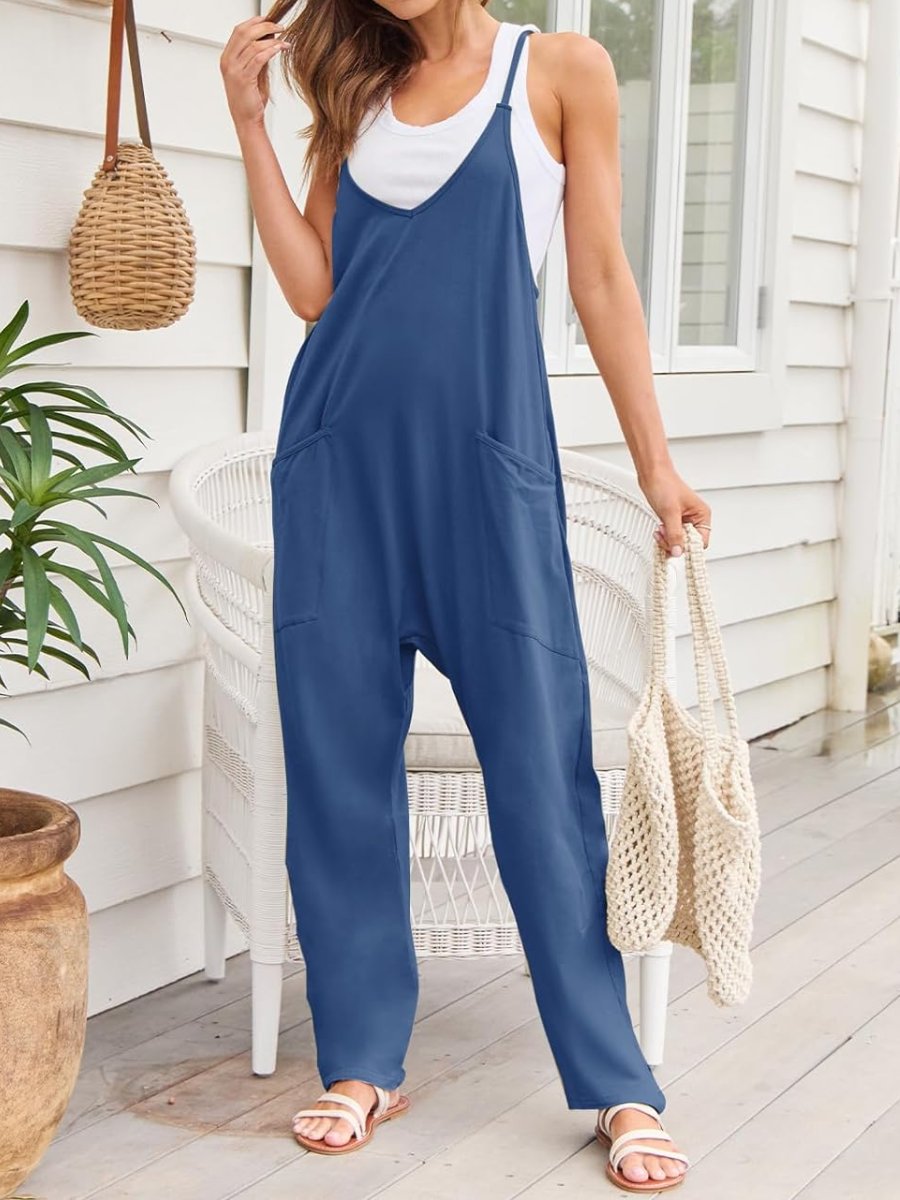 Zipper Pocket Suspenders Jumpsuit