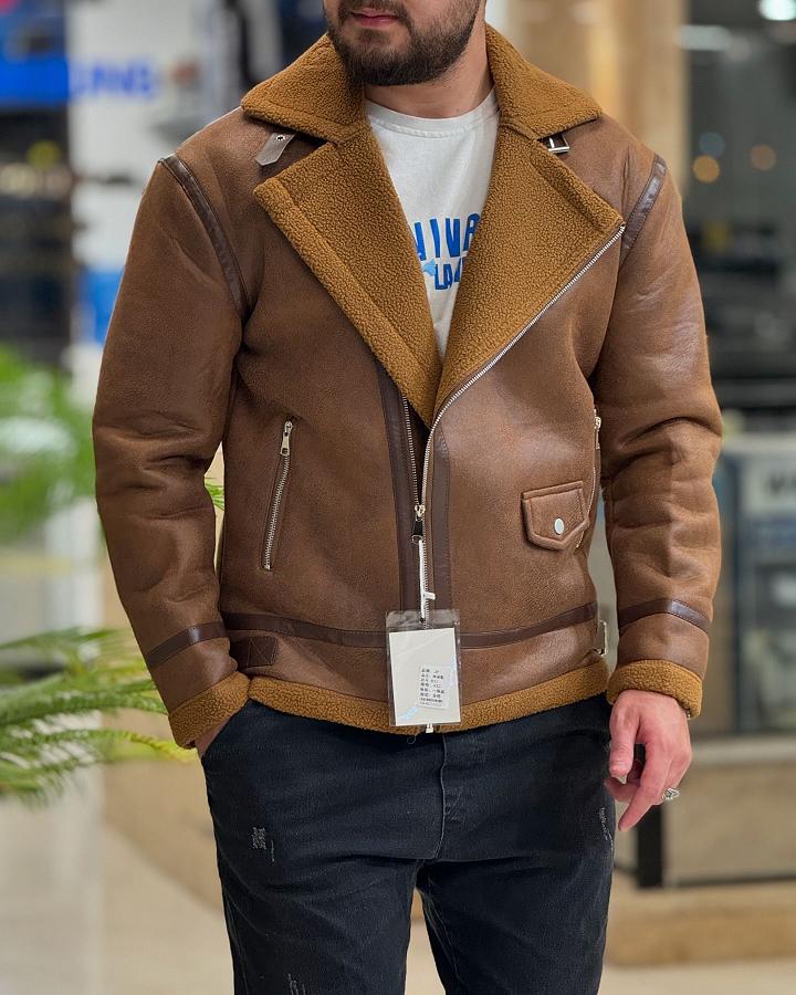 Men's winter warm padded leather jacket