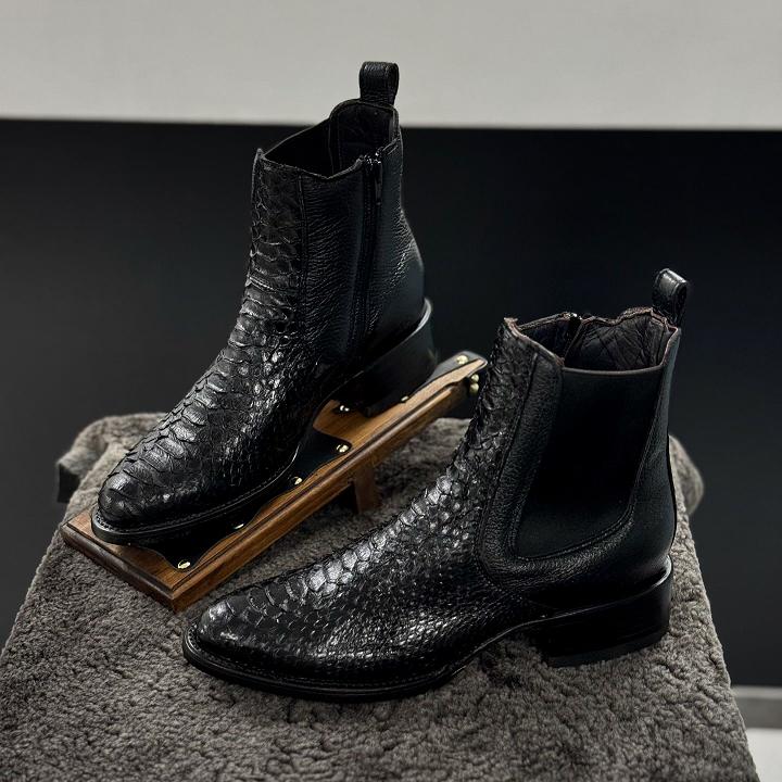 Hand-stitched vintage python leather boots