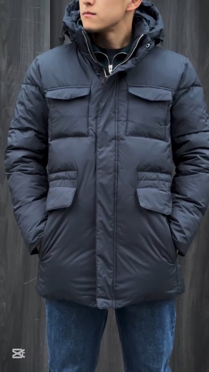 Men's Hooded Multi-Pocket Work Down Jacket