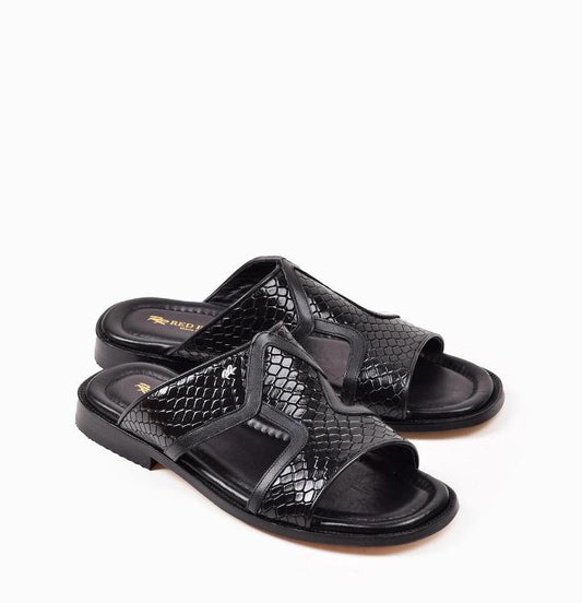 Matted crocodile leather sandals