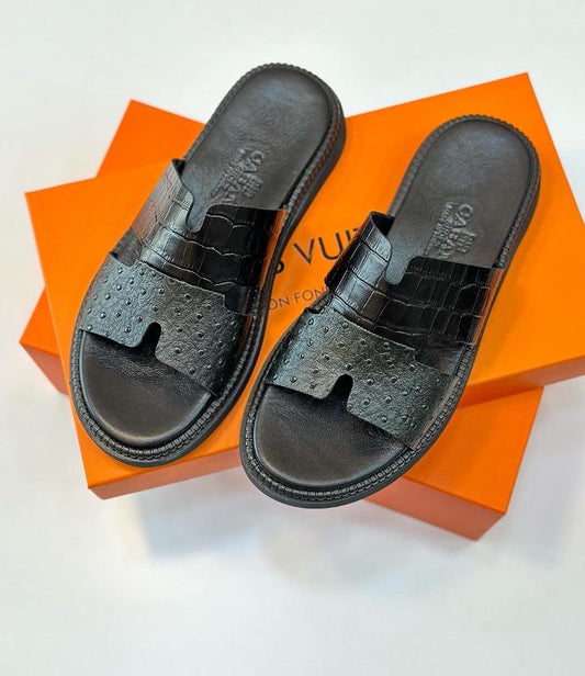 Hermes High-end Leather Outsole Men's Slippers