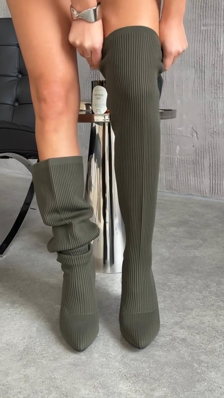 Dark Green Chunky Heel Boots