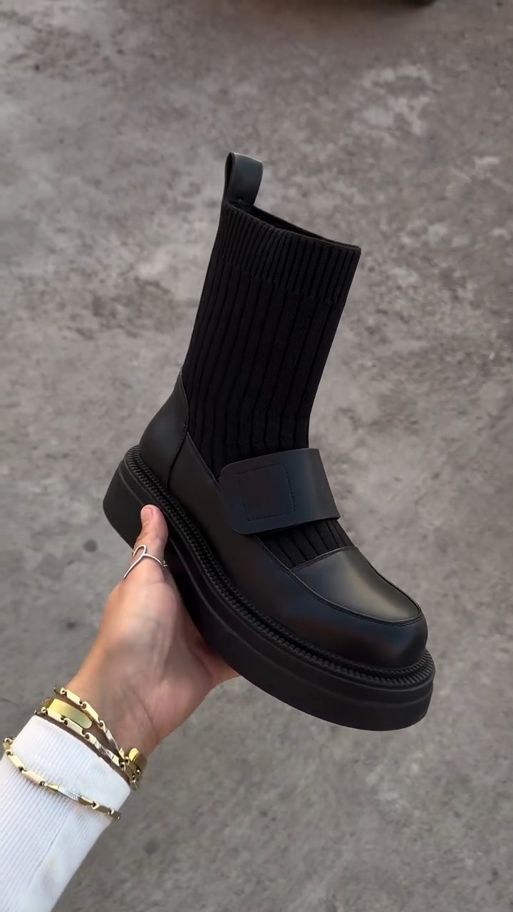 Black Stretch Socks Boots