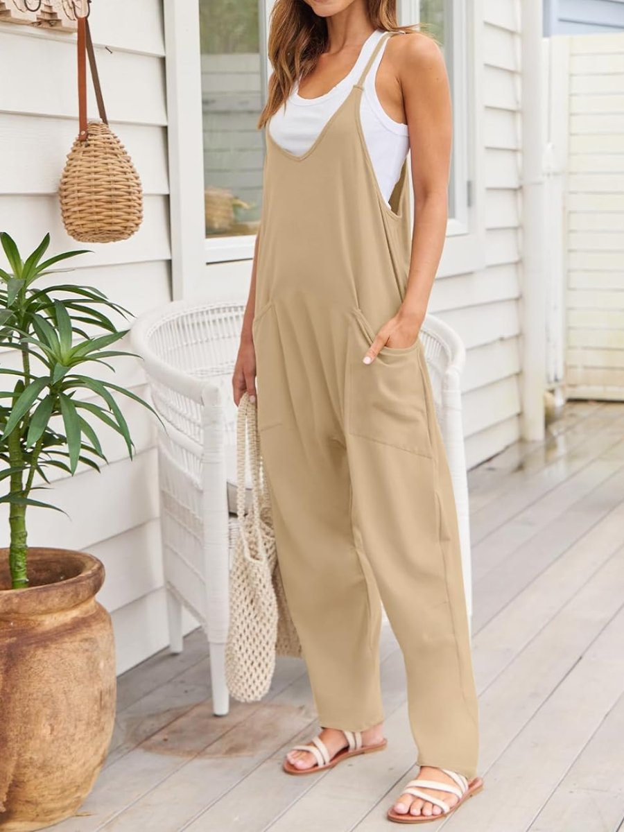 Zipper Pocket Suspenders Jumpsuit