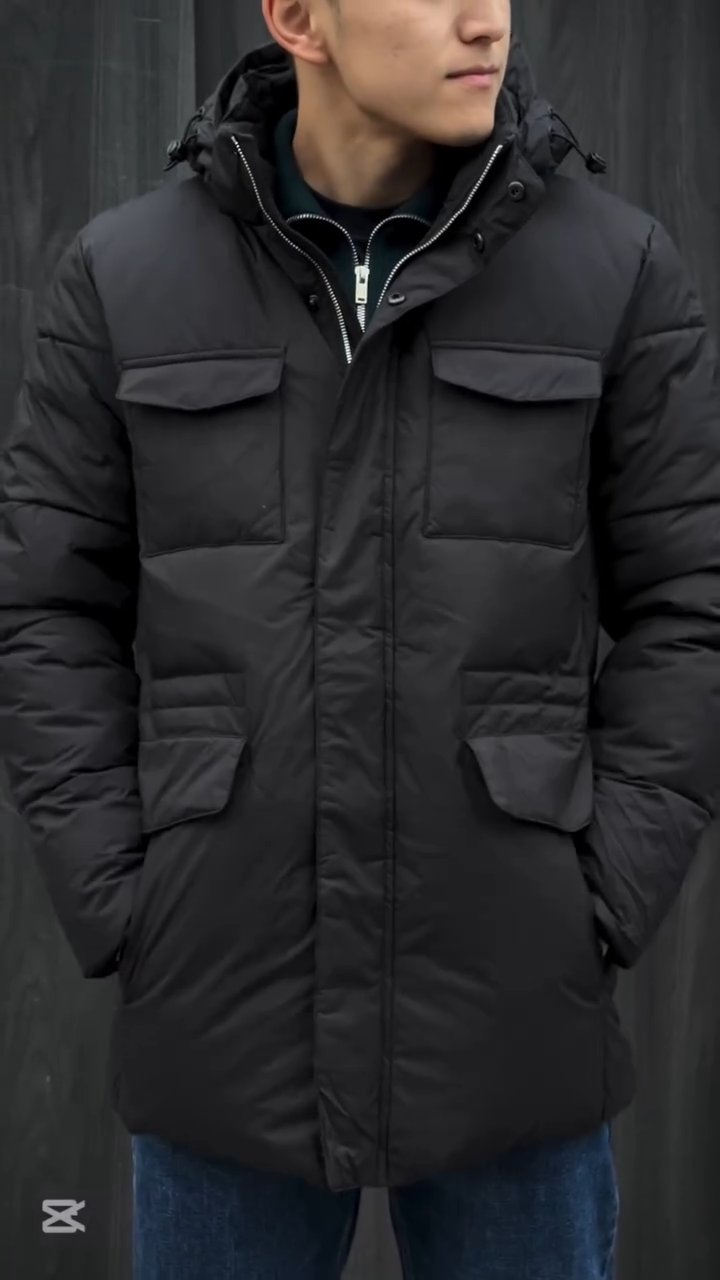 Men's Hooded Multi-Pocket Work Down Jacket