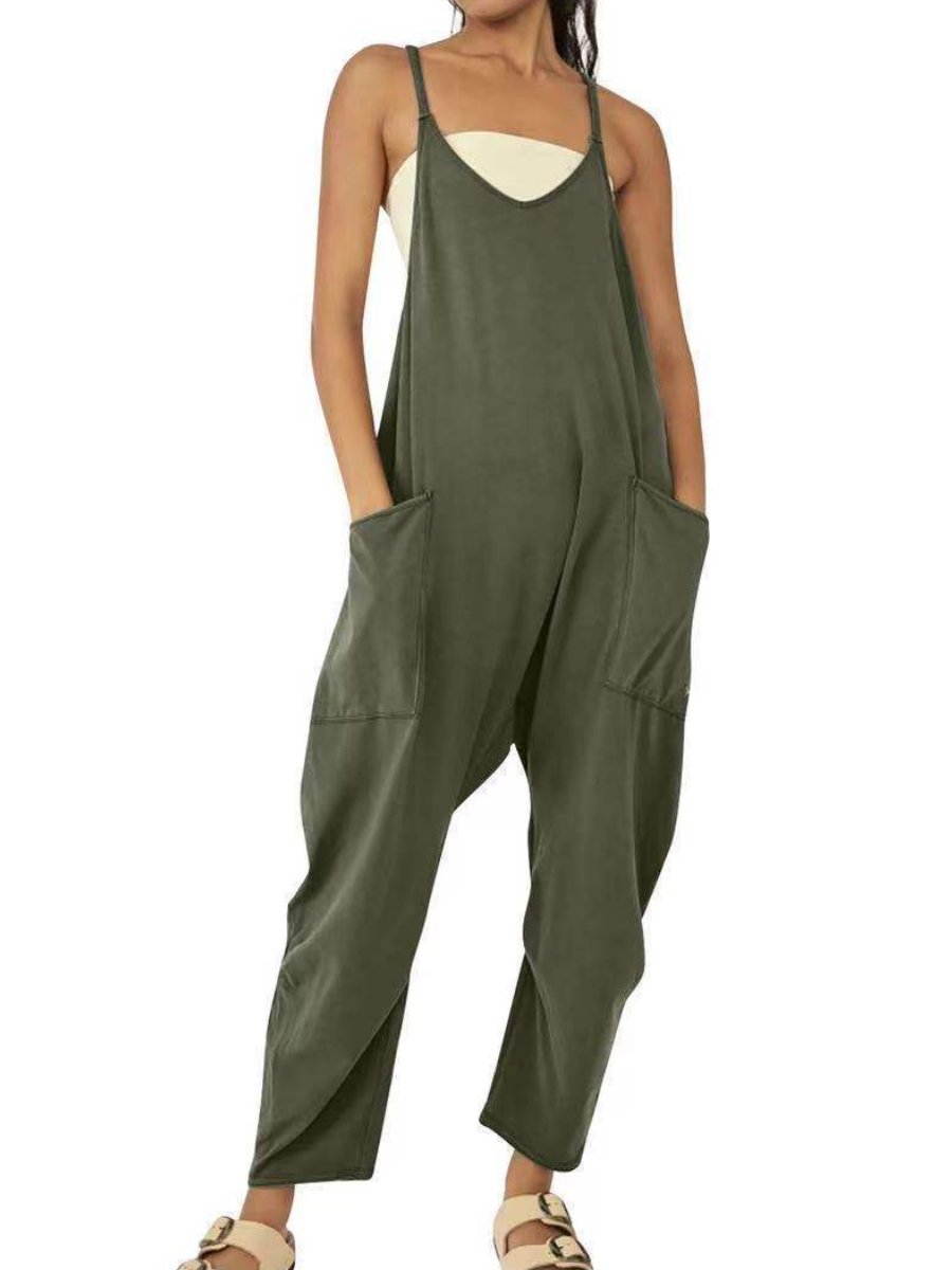 Zipper Pocket Suspenders Jumpsuit