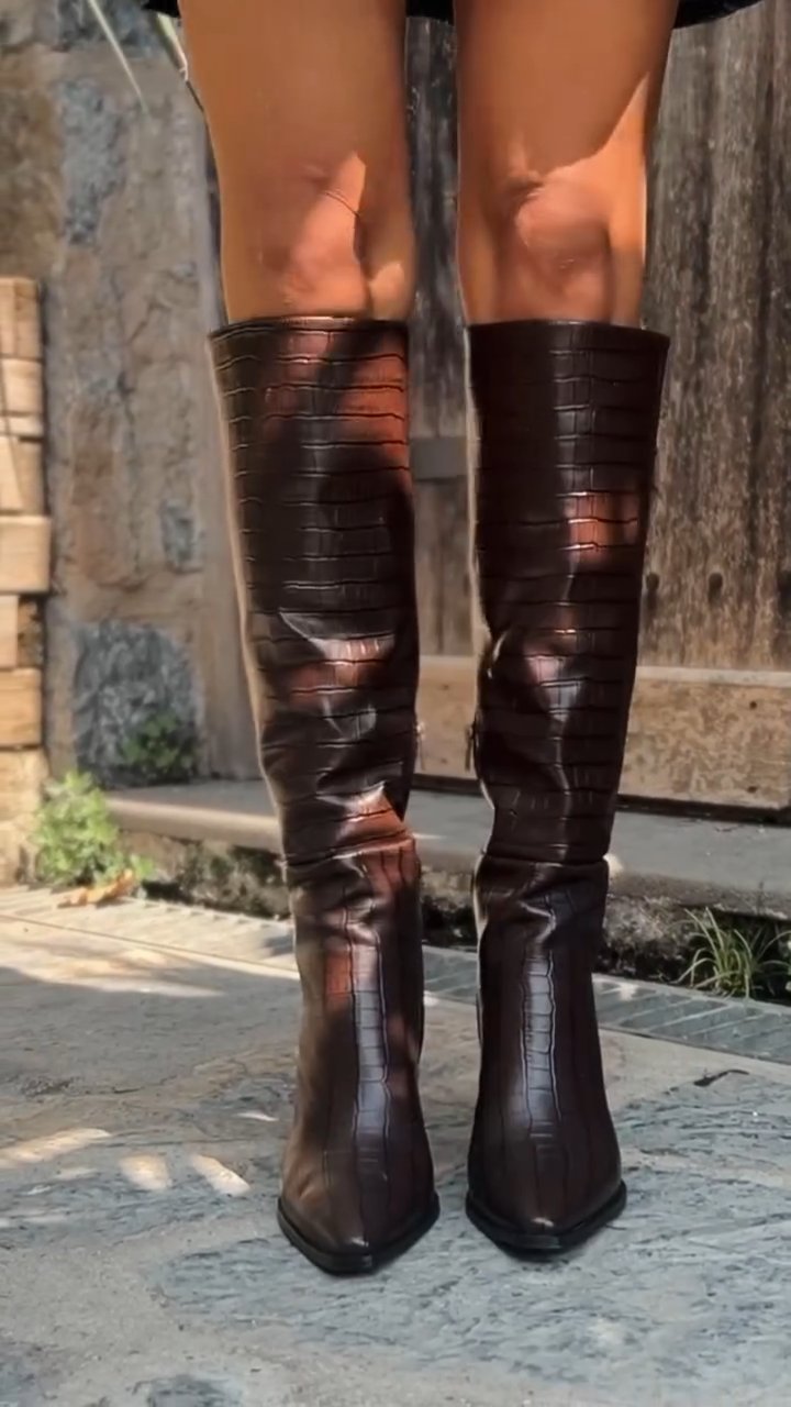 Chunky High Heel Pointed Toe Thigh High Boots