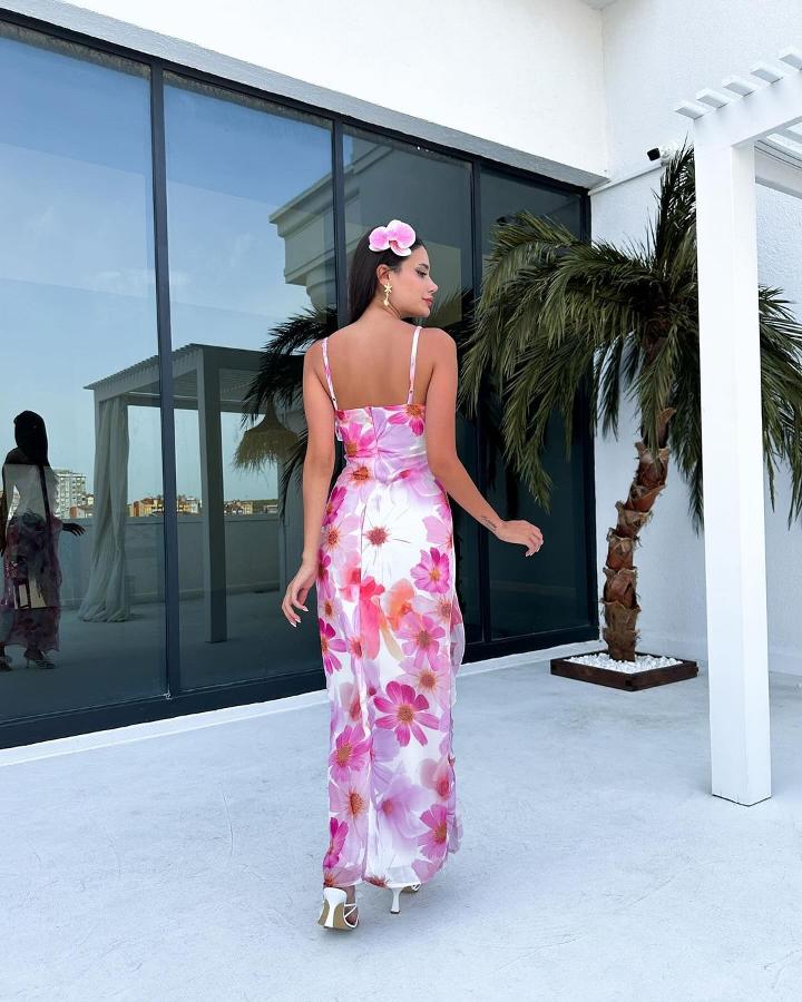 Floral Red Halter Dress