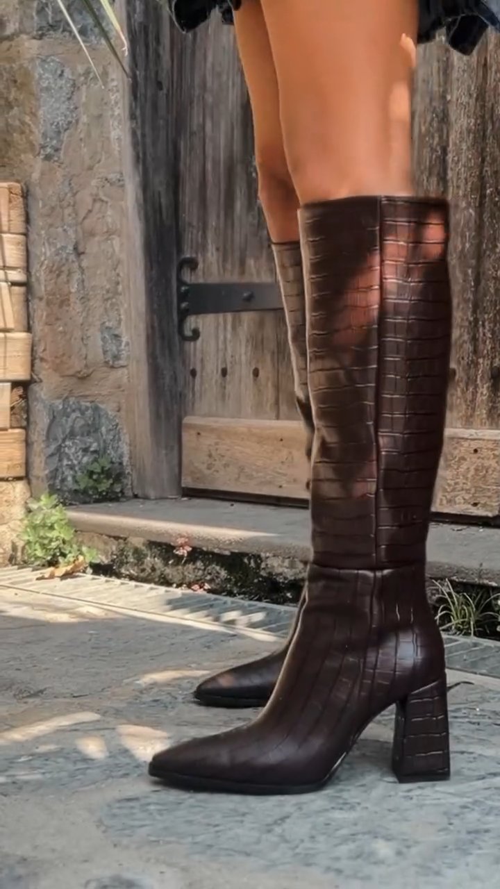 Chunky High Heel Pointed Toe Thigh High Boots