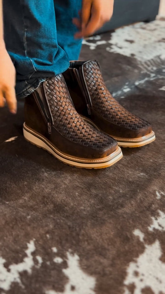 Men's Leather Woven High Top Loafers