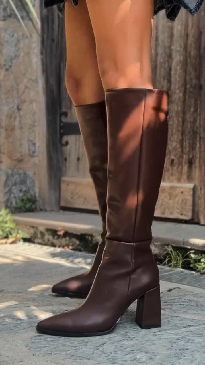 Chunky High Heel Pointed Toe Thigh High Boots