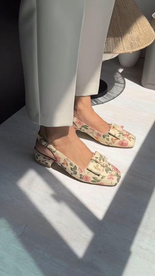 Floral Patterned Open Heel Shoes