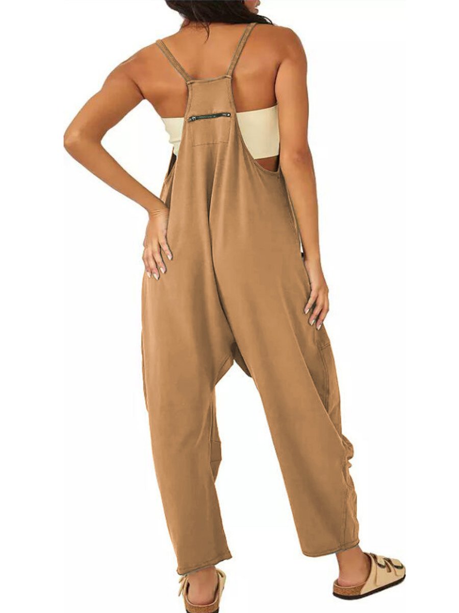 Zipper Pocket Suspenders Jumpsuit