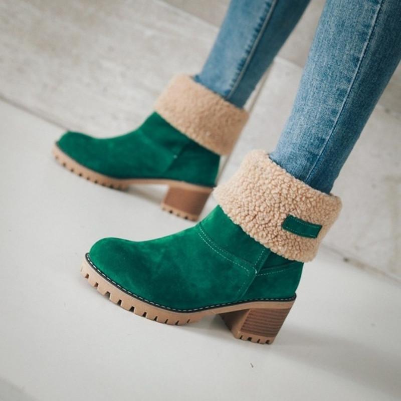 Women'S Mid-Tube Chunky Heel Suede Boots