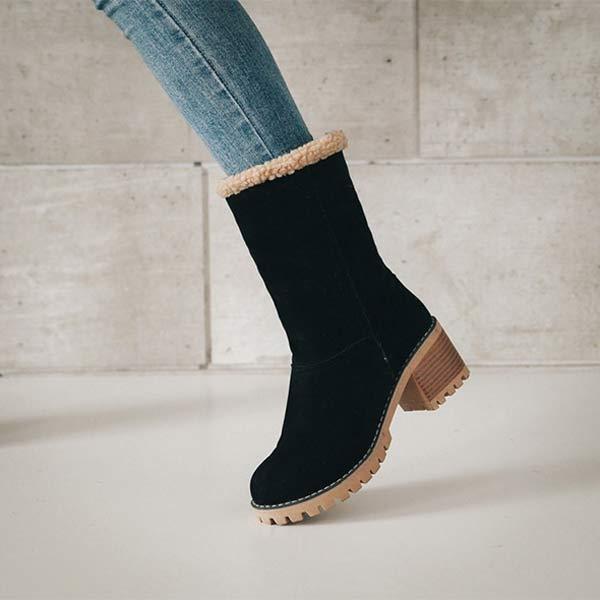 Women'S Mid-Tube Chunky Heel Suede Boots