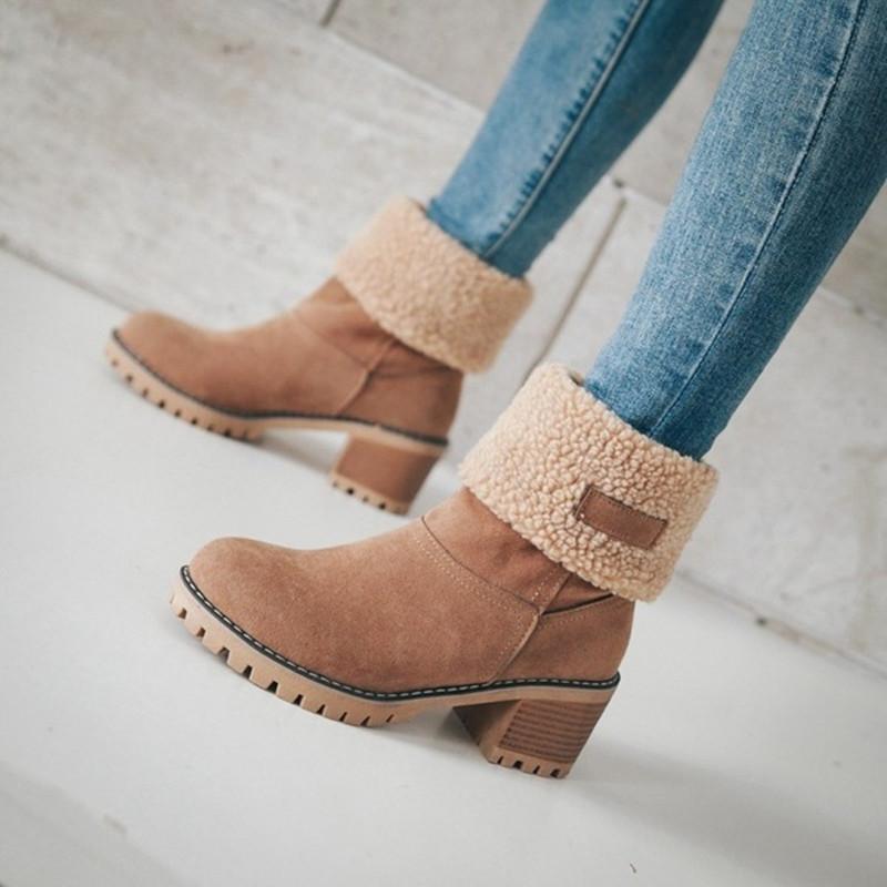 Women'S Mid-Tube Chunky Heel Suede Boots