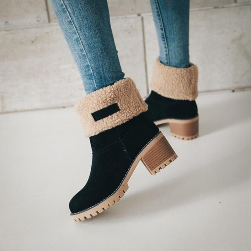 Women'S Mid-Tube Chunky Heel Suede Boots