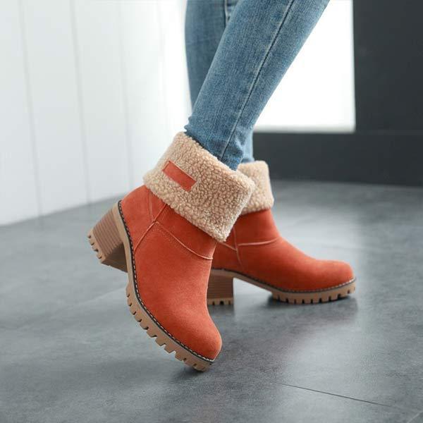 Women'S Mid-Tube Chunky Heel Suede Boots