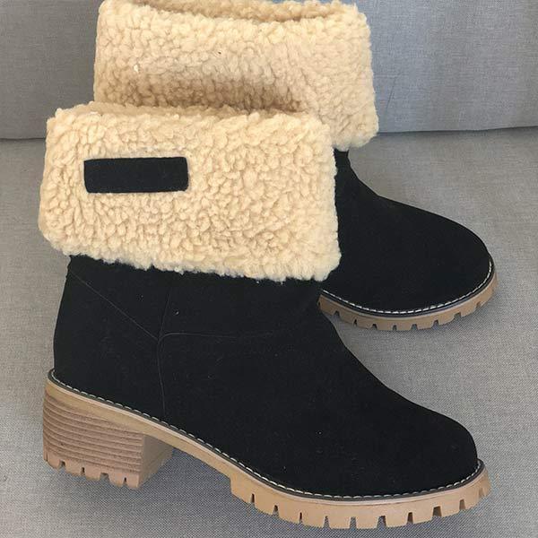 Women'S Mid-Tube Chunky Heel Suede Boots