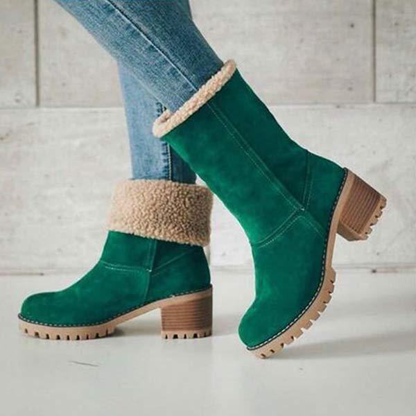 Women'S Mid-Tube Chunky Heel Suede Boots