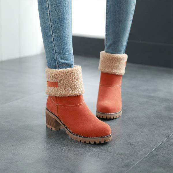 Women'S Mid-Tube Chunky Heel Suede Boots