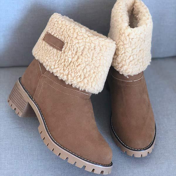 Women'S Mid-Tube Chunky Heel Suede Boots