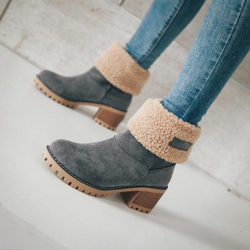 Women'S Mid-Tube Chunky Heel Suede Boots