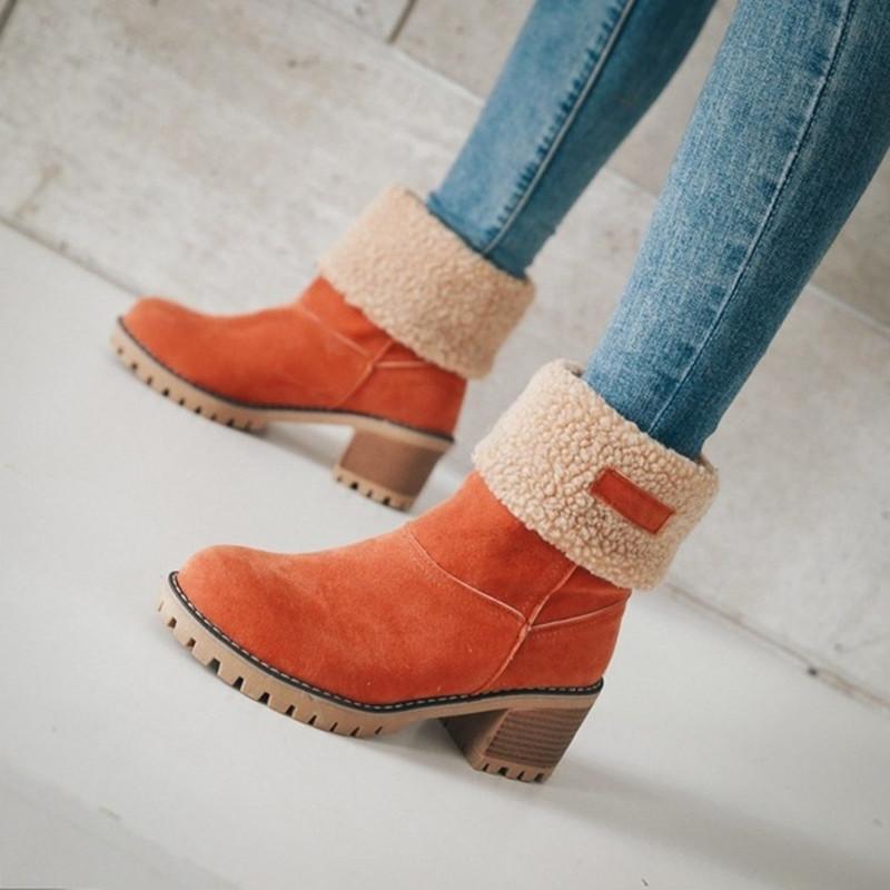 Women'S Mid-Tube Chunky Heel Suede Boots